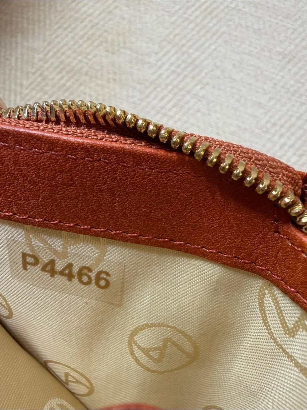 Valentina Compact Embossed Zip Wallet in Rust Tan with Gold Hardware